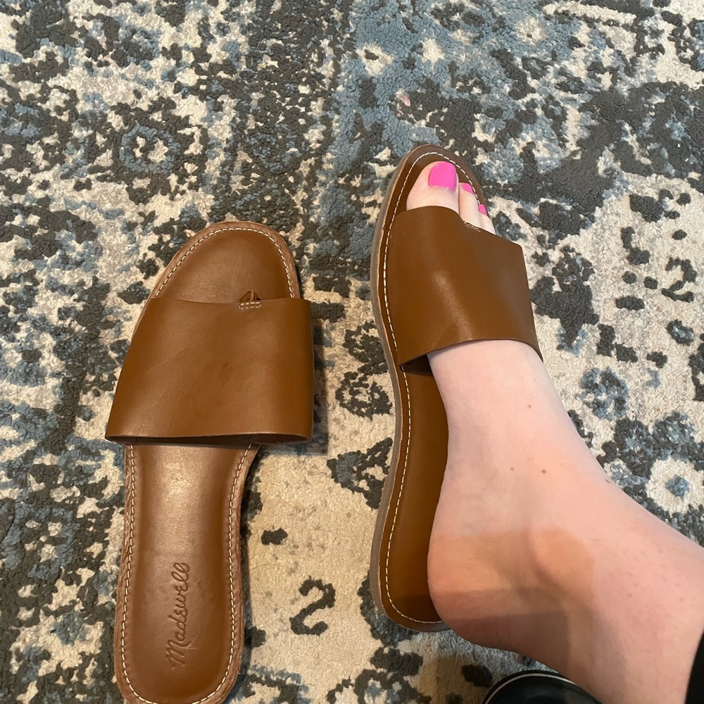 Madewell Tan Leather Slide Sandals